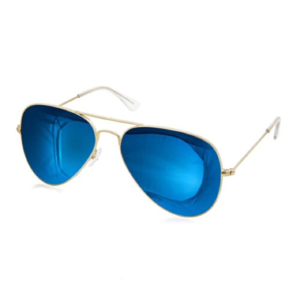 AQS Unisex Gold Frame Mirrored Blue Lenses Aviator Sunglasses, 58mm